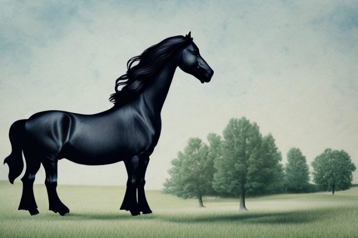 A friesian horse in a virginia landscape
