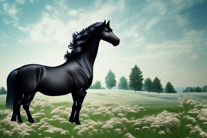 A friesian horse in a natural setting
