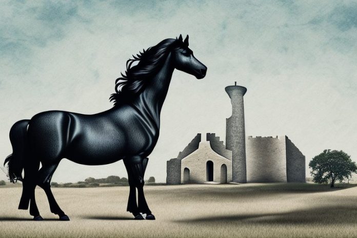 A friesian horse in a bethlehem landscape