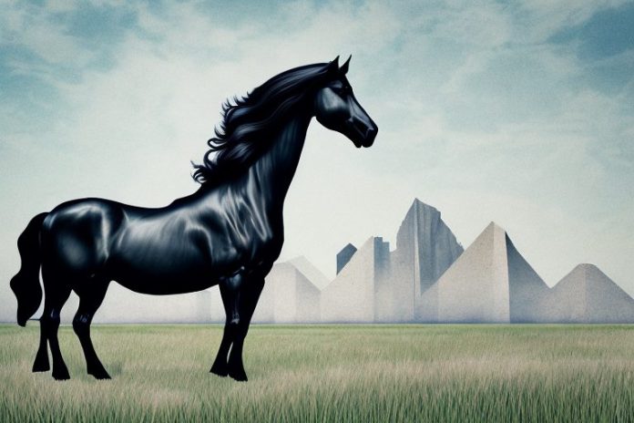 A friesian horse in a field in pretoria