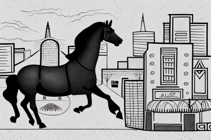 A friesian horse in a johannesburg landscape