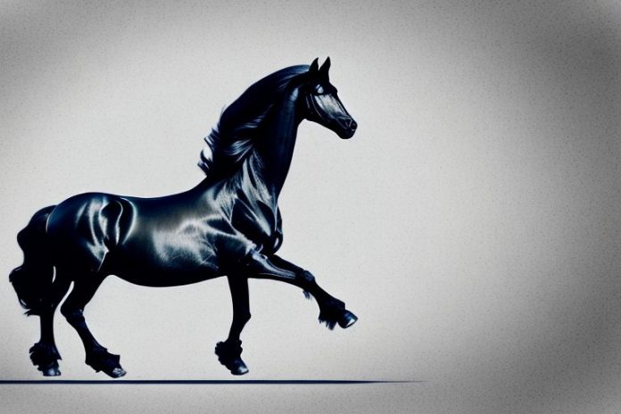 A friesian horse in a riding arena in vanderbijlpark