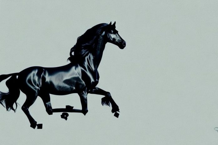 A friesian horse galloping through a landscape in greater pretoria