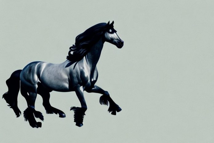 A friesian horse galloping through a scenic landscape in bela-bela