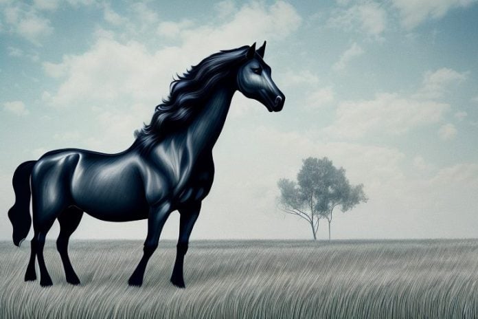 A friesian horse in a field in modimolle