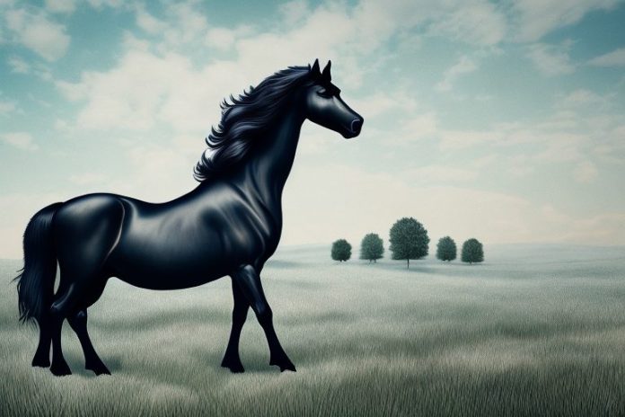 A friesian horse in a natural landscape