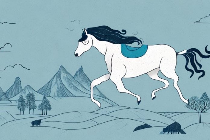 A horse galloping through the icelandic countryside
