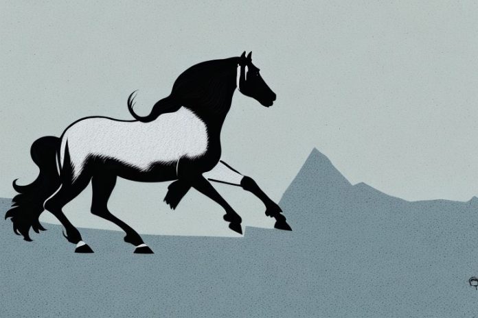 A friesian horse galloping through a rural landscape near potchefstroom
