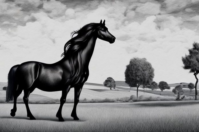 A friesian horse in a rural setting in paarl