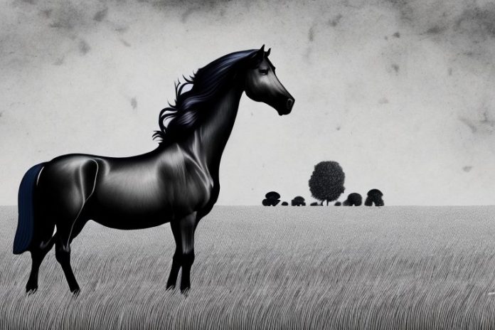 A friesian horse in a field in george