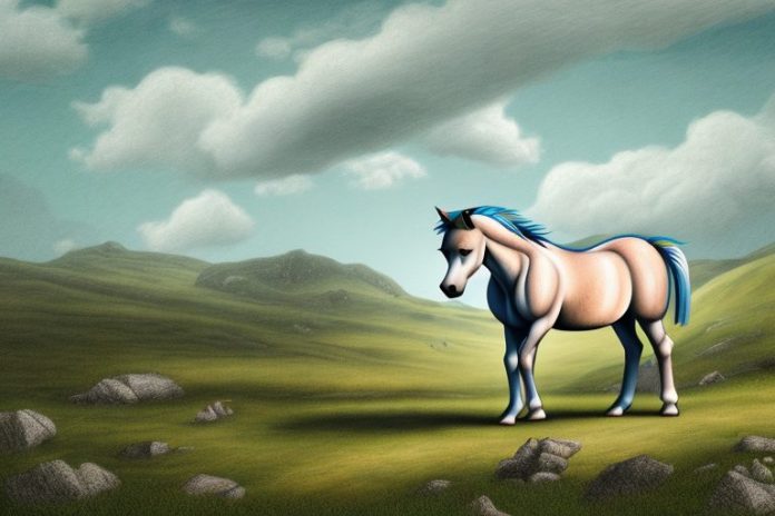 A dartmoor pony horse in a rural landscape in uitenhage