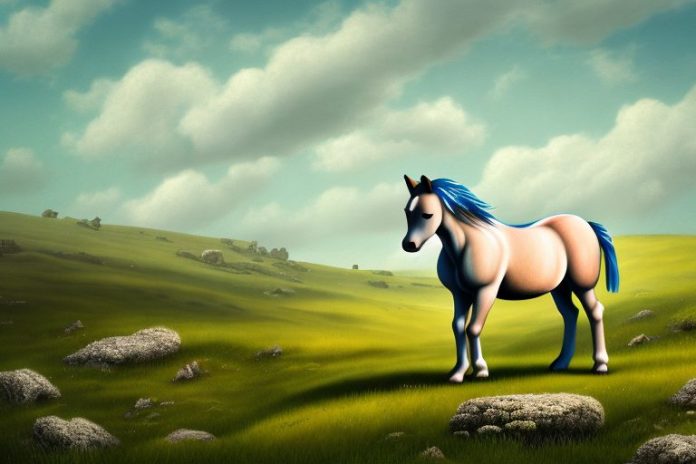 A dartmoor pony horse in a rural landscape