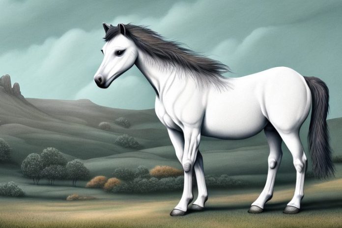 A dartmoor pony horse in a landscape setting in graaff-reinet