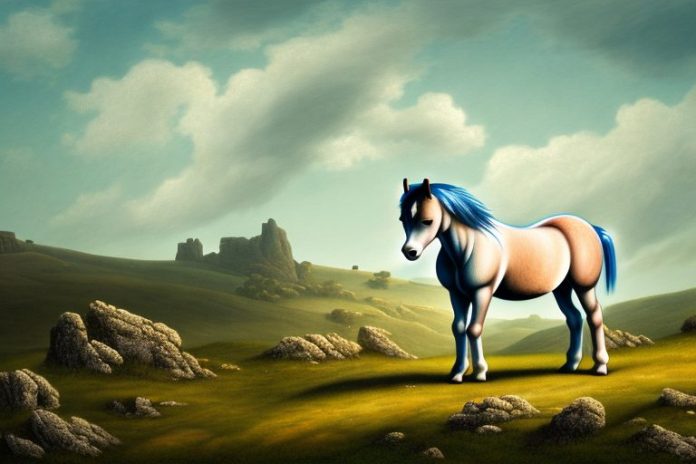A dartmoor pony horse in a rural landscape