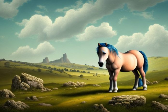 A dartmoor pony in a rural landscape
