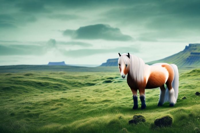 An icelandic horse in a rural landscape