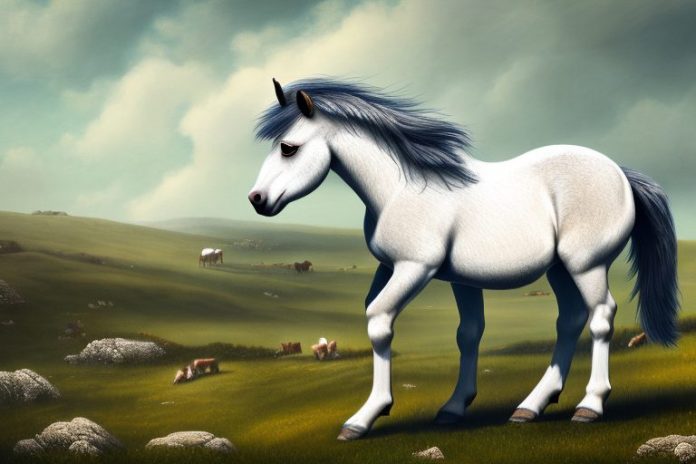 A dartmoor pony horse in a rural landscape