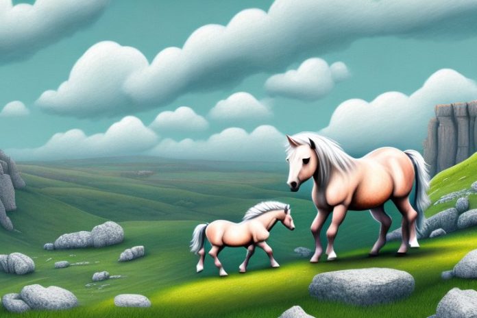 A dartmoor pony in a scenic landscape of parys
