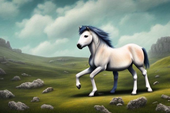 A dartmoor pony horse in a rural landscape in phuthaditjhaba