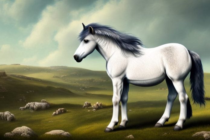 A dartmoor pony horse in a rural landscape