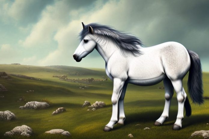 A dartmoor pony horse in a rural landscape