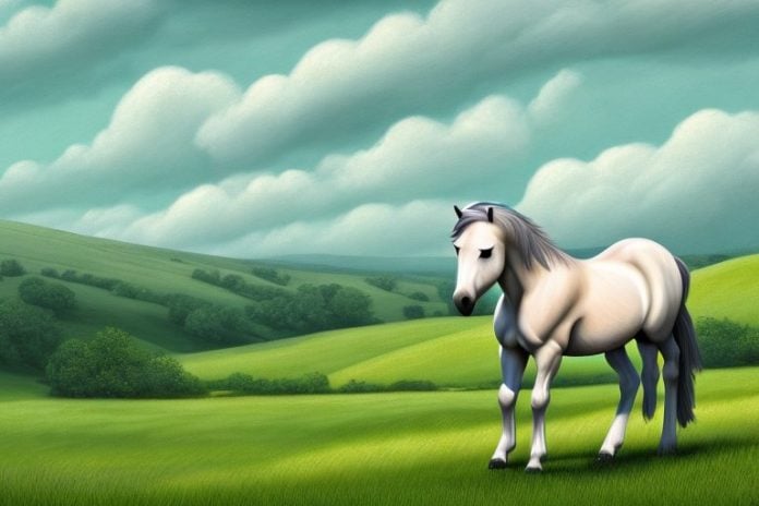 A dartmoor pony horse in a rural landscape