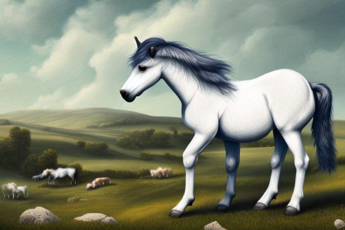 A dartmoor pony horse in a rural landscape near louis trichardt