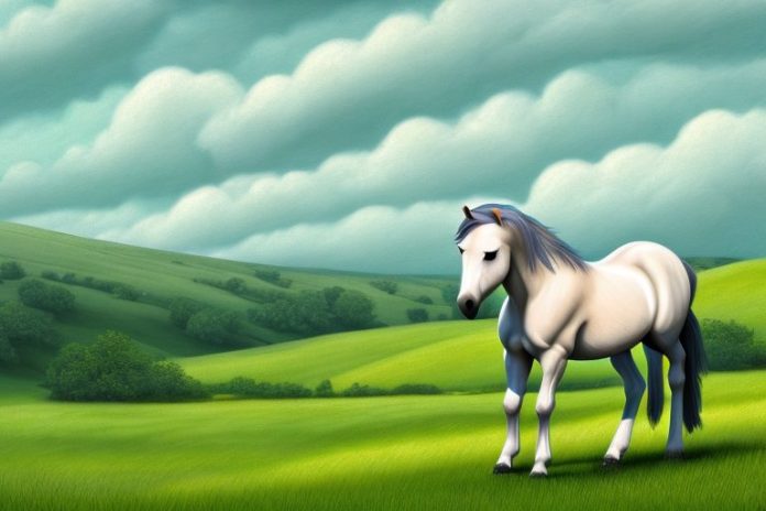 A dartmoor pony horse in a rural landscape