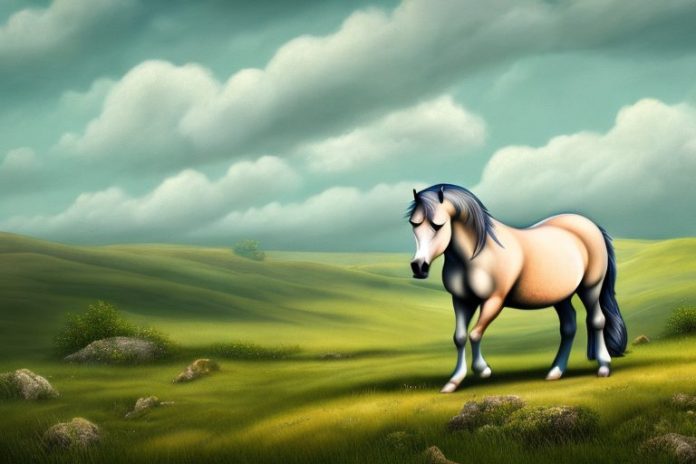 A dartmoor pony horse in a rural landscape