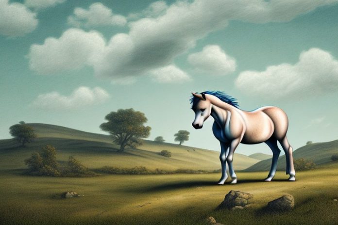 A dartmoor pony horse in a rural landscape in kuruman