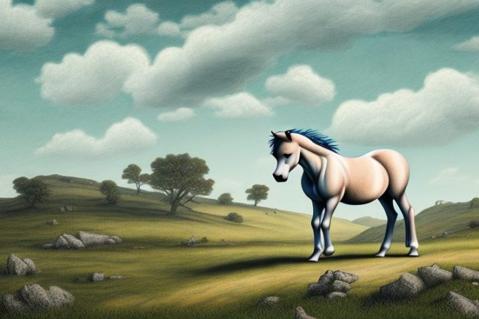 A dartmoor pony horse in a rural landscape in upington