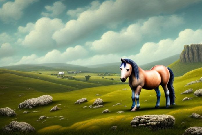 A dartmoor pony in a rural landscape