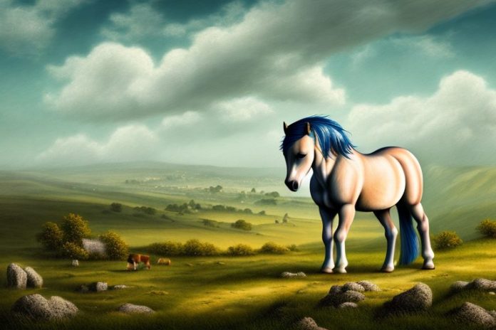 A dartmoor pony horse in a rural landscape