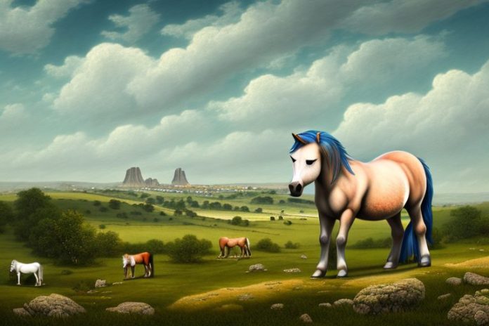 A dartmoor pony in a rural landscape