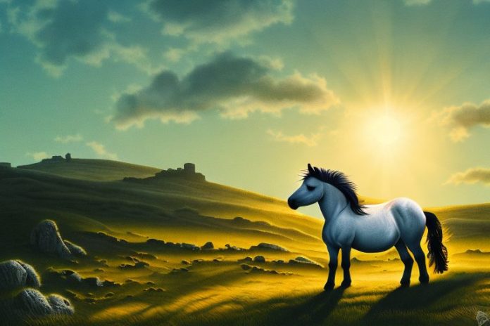 A dartmoor pony in a rural landscape