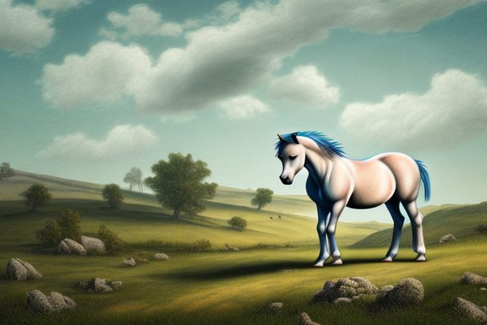 A dartmoor pony horse in a rural landscape in vryburg