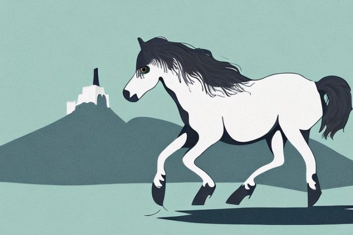 A dartmoor pony horse galloping through the countryside in simon's town