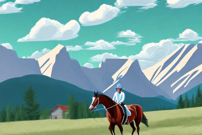 A horse and rider in the rocky mountains