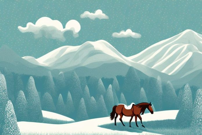 A horse in a landscape of rolling hills and mountains