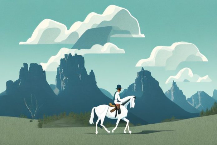 A horse and rider in the rocky mountains