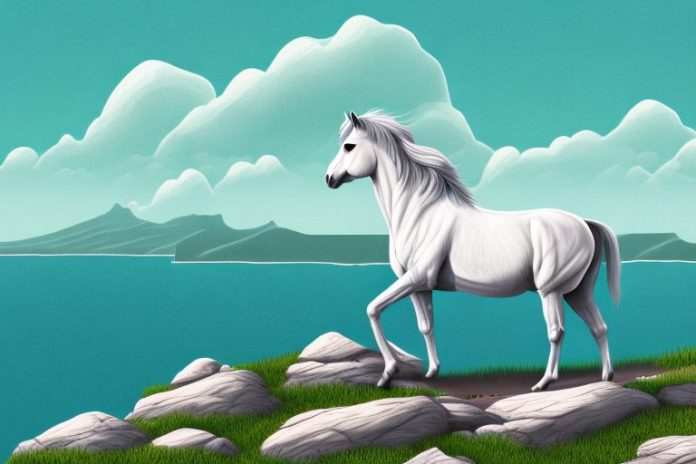 A horse standing on a rocky mountain overlooking the umhlanga coastline