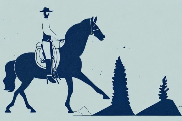 A horse and rider in the rocky mountains