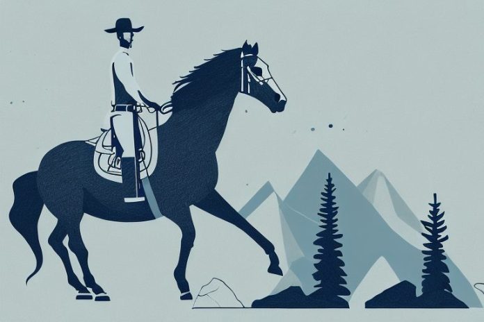 A horse and rider in the rocky mountains
