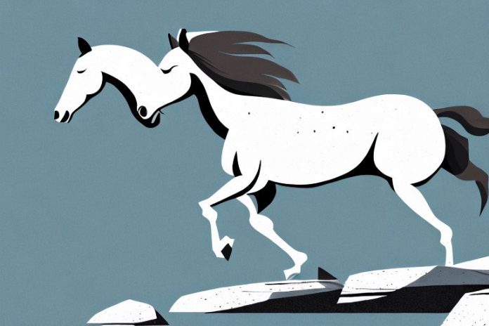 A majestic horse galloping through the rocky mountains of king william's town