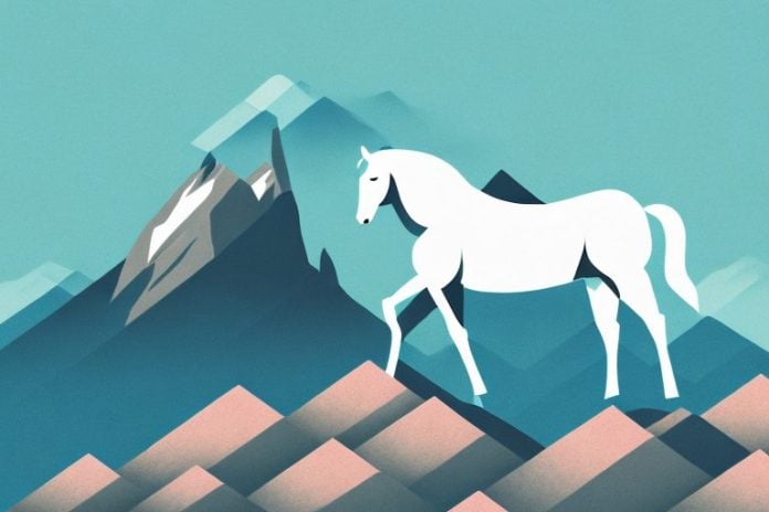 A horse standing atop a rocky mountain in bloemfontein