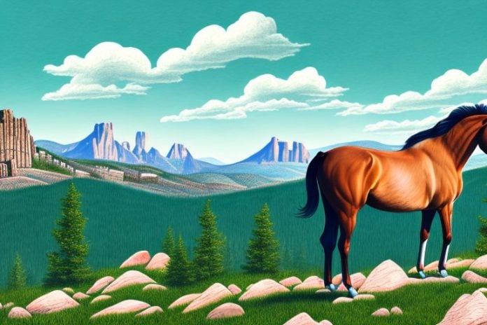 A horse in the rocky mountains