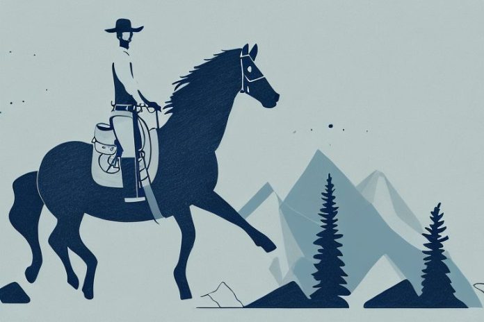 A horse and rider in the rocky mountains