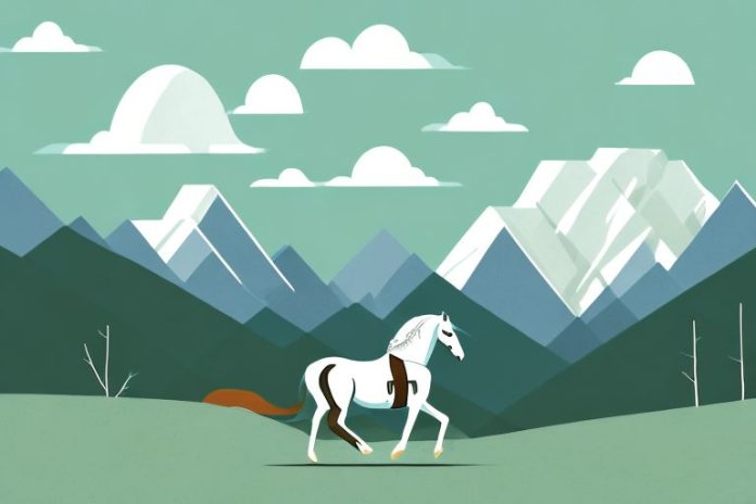A horse and rider in the rocky mountains