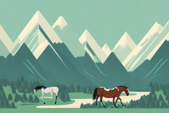 A horse in a landscape with mountains