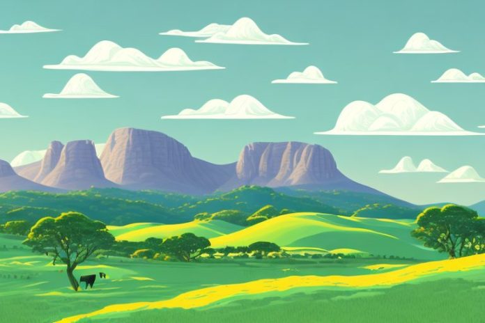 A horse in a landscape of rolling hills and mountains in thohoyandou